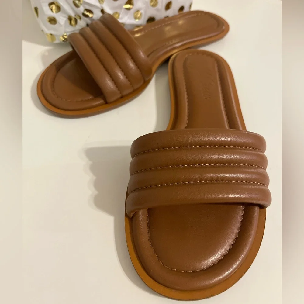 J. Crew Brown Sorrento Padded Leather Sandals Slides - Size 5 - Picture 3 of 11